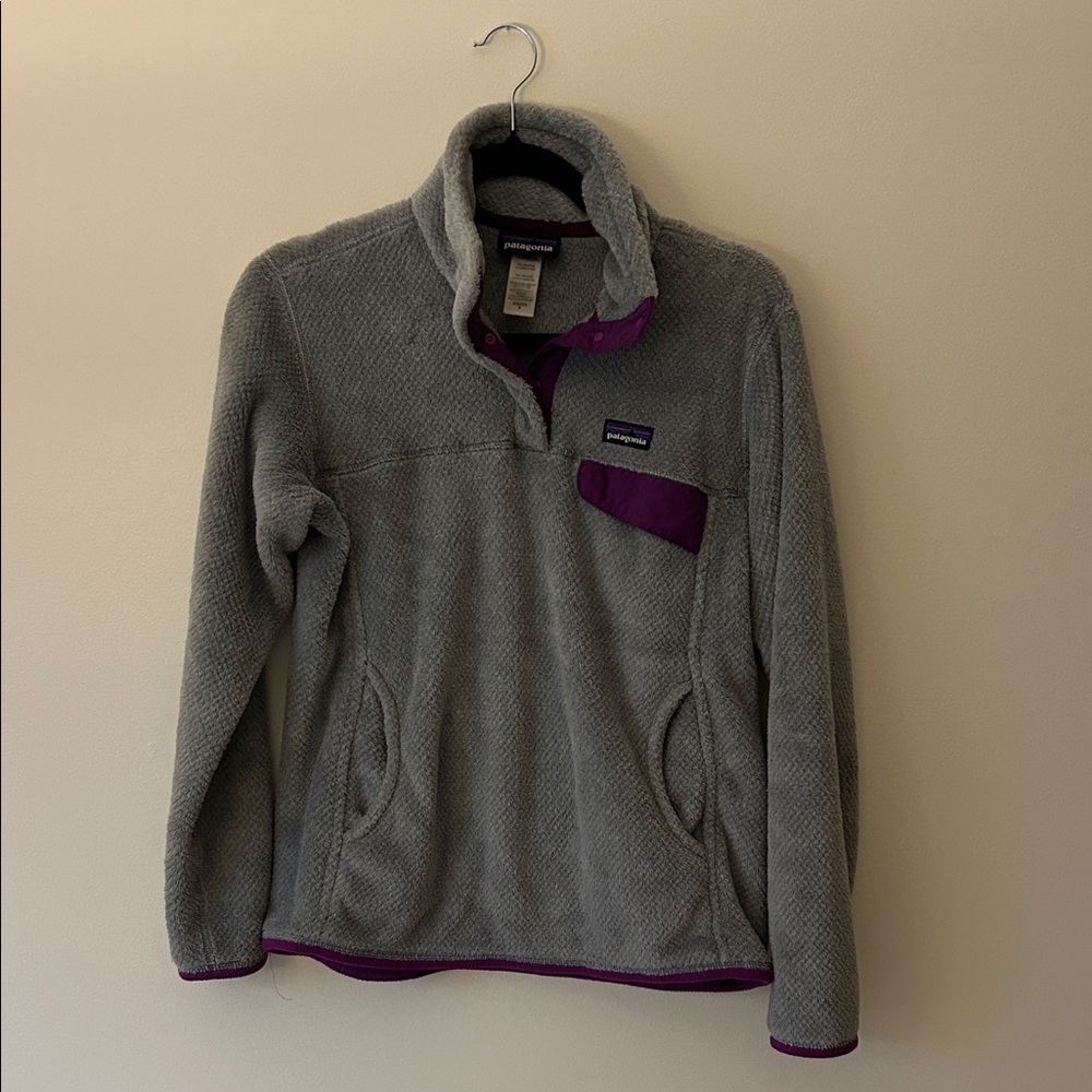 Patagonia Gray Fleece with Purple Trim